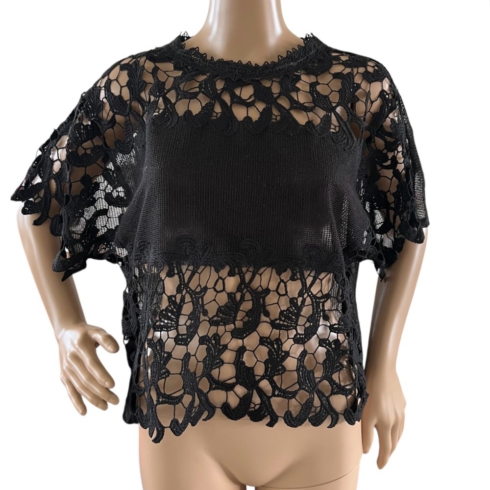Zara Trafaluc Cropped Sheer Floral Lace Top